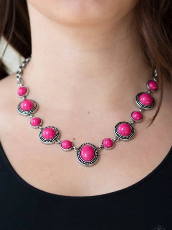 paparazzi Jewelry - Paparazzi Jewelry Accessories - Voyager Vibes - Pink Necklace - Vintage